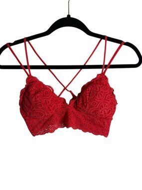 Aerie Size Small Lace Bralette Coral Strappy Boho Layering Bra Top Festival
